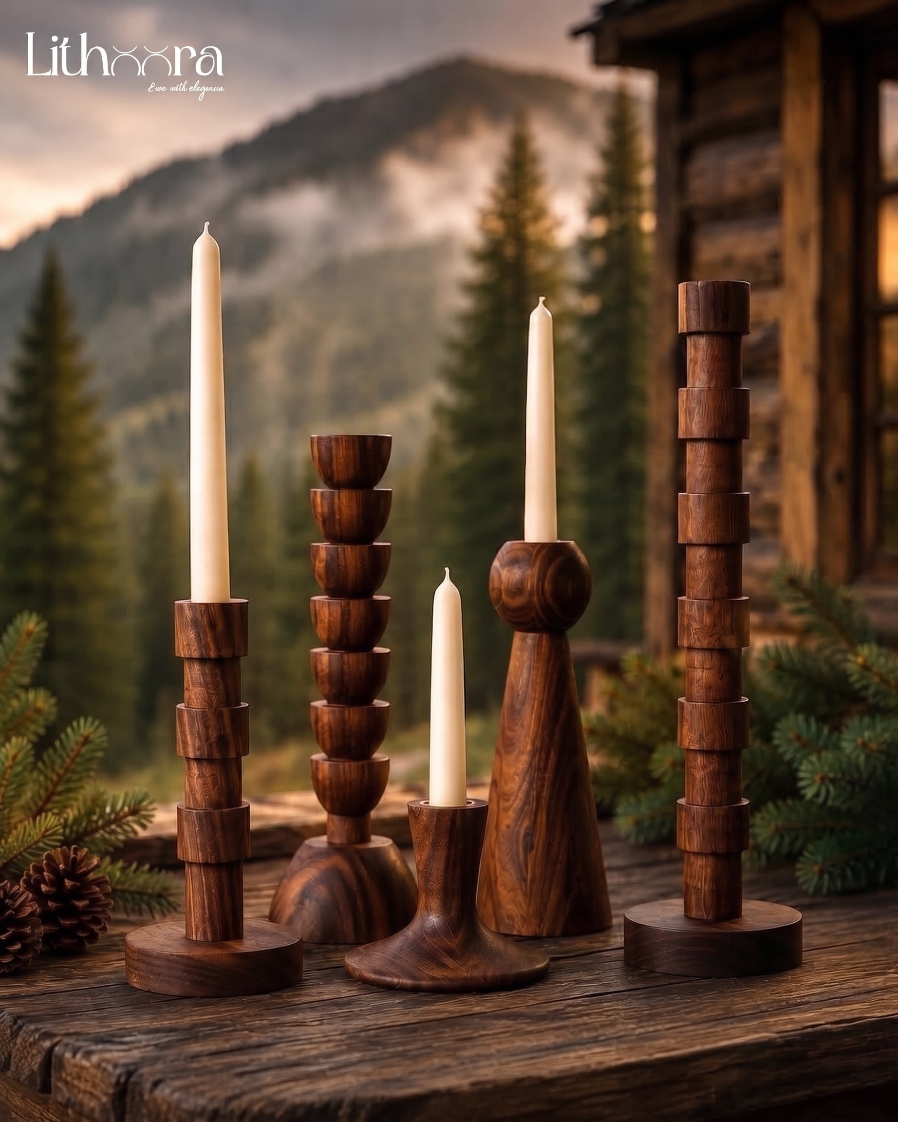 Wood Candlestick Set