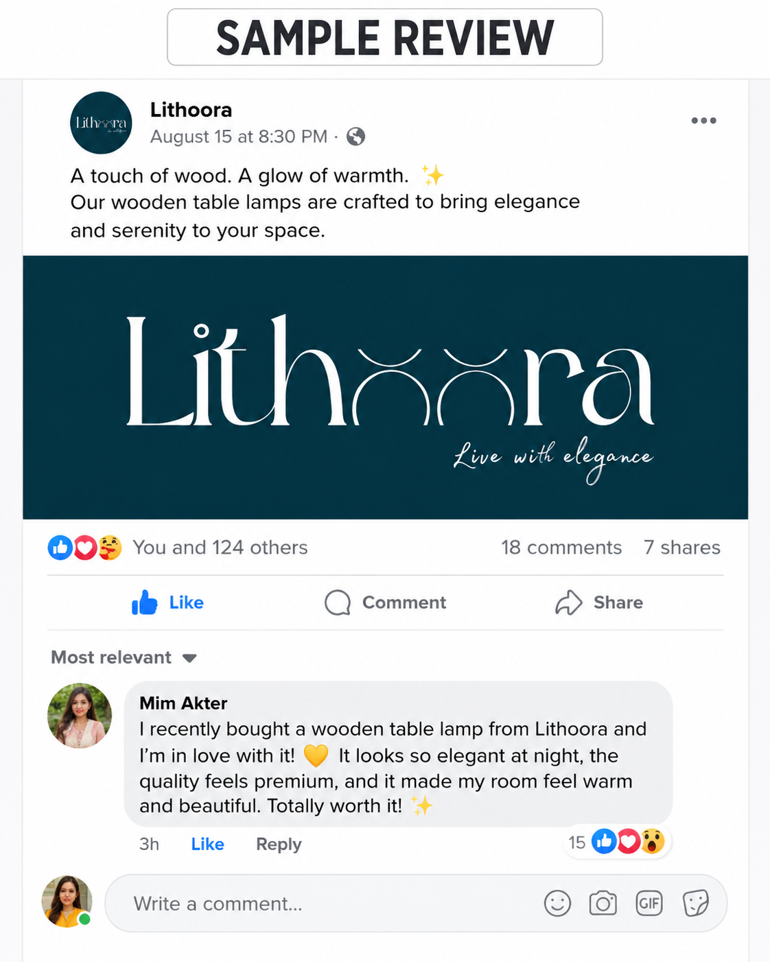 Customer review from Facebook
